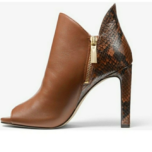 Alane Leather and Python Embossed Open-Toe Ankle B - Picture 3 of 6